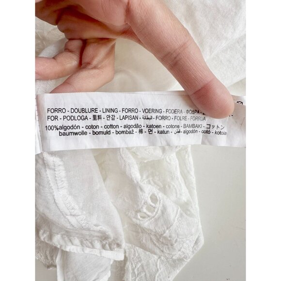 ZARA White Cotton Embroidered Eyelet Long Sleeve Button Front Mini Dress, Size M - Picture 14 of 16